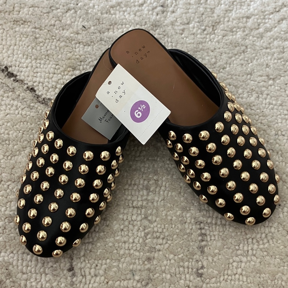 A New Day Channing  Black and Gold Studded Women's Mules